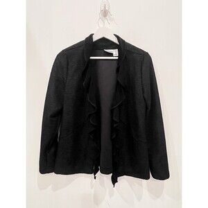 Chico’s Women’s Black Ruffle Button Clasp Dress Jacket With Pockets Sz 1 Career